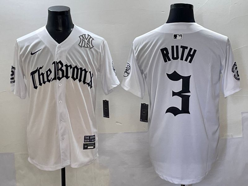 Men 2025 New York Yankees #3 Ruth White Five generations Joint Name Nike MLB Jersey style 7